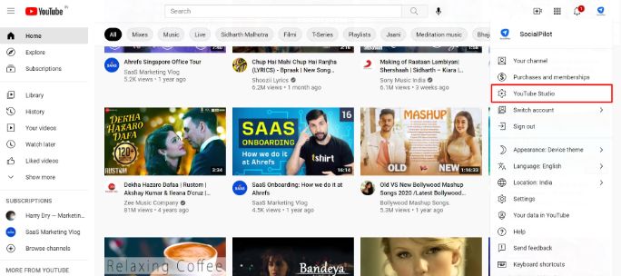 Head to the youtube studio from your profile dashboard