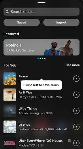 Pick any audio from Instagram Pick any audio from Instagram