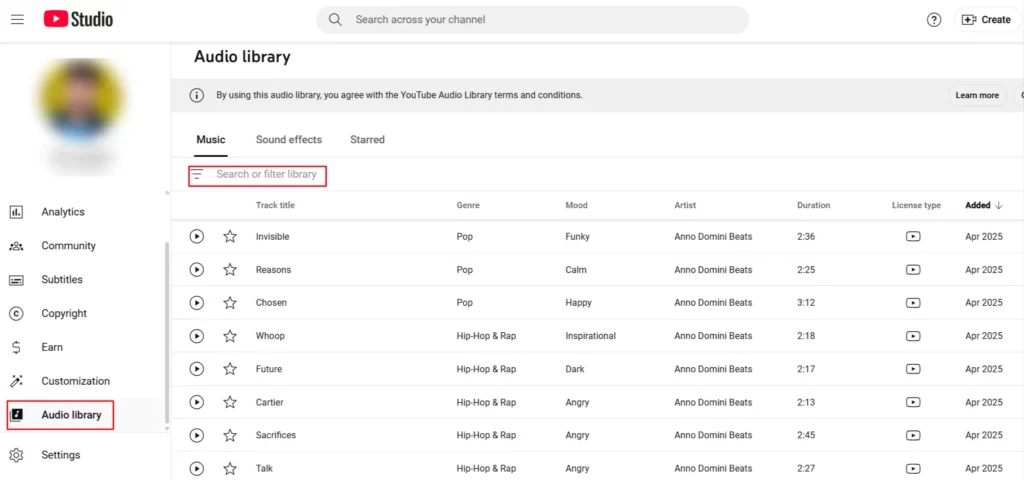 YouTube Music Library