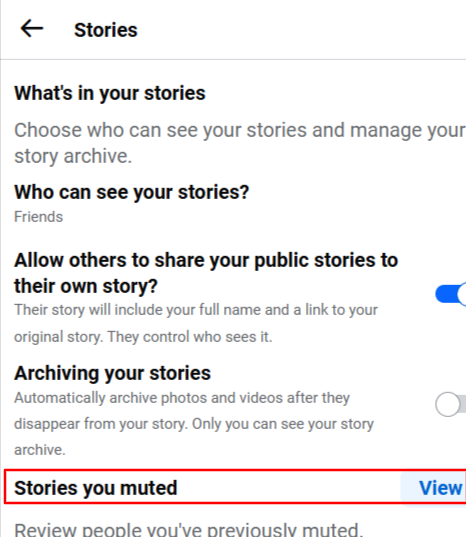 mute stories in Facebook 
