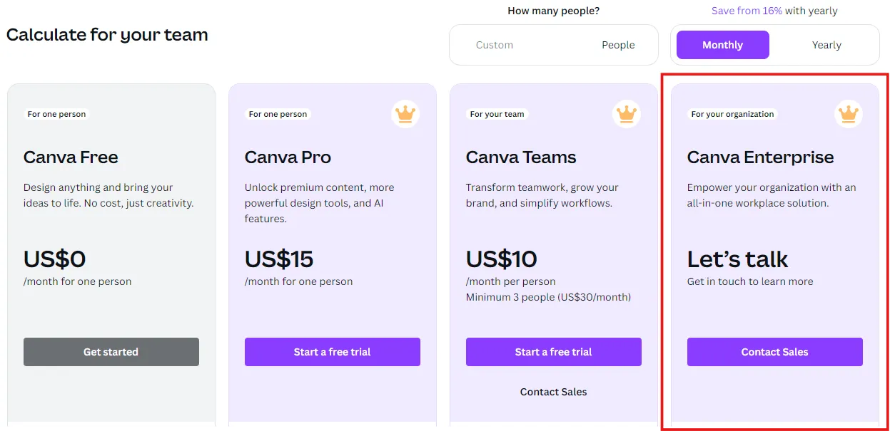 Pricing plan of Canva Pricing plan of Canva