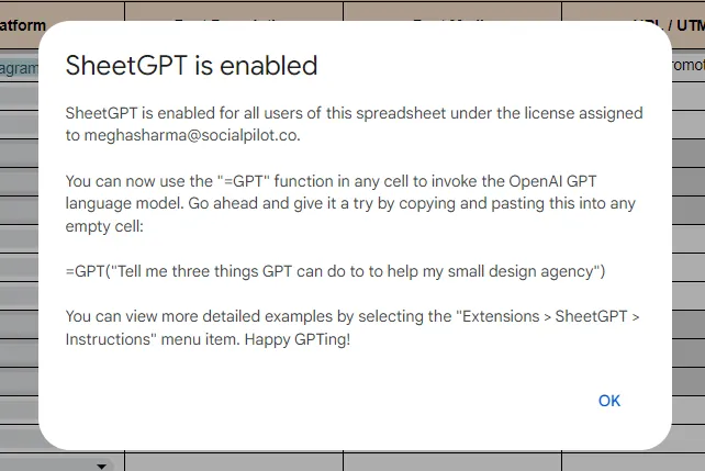 sheetGPT connected with Google sheets conect calendar template