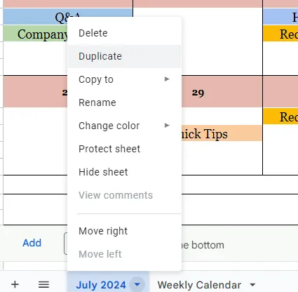 Duplicate Calendar for Every Month