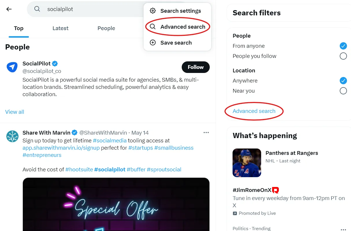 Find Advanced Search Filter on Twitter search page