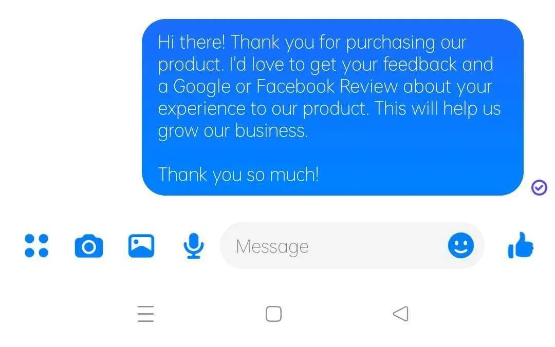 Asking for review on Facebook messenger Asking for review on Facebook messenger