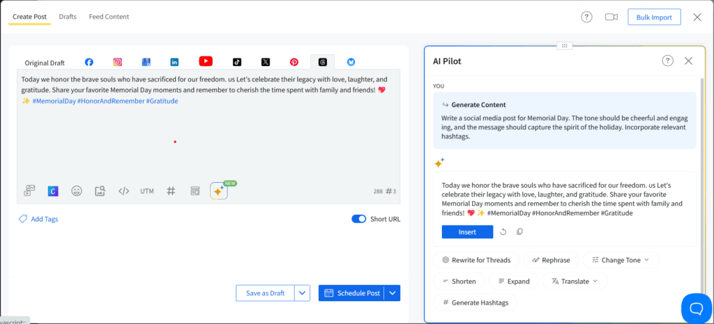 Create post using AI Pilot