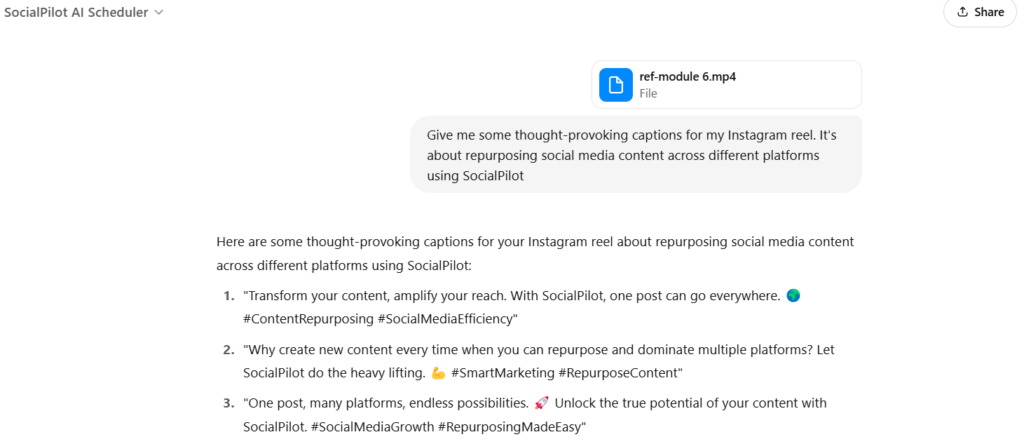 Generate reel captions with SocialPilot AI scheduler