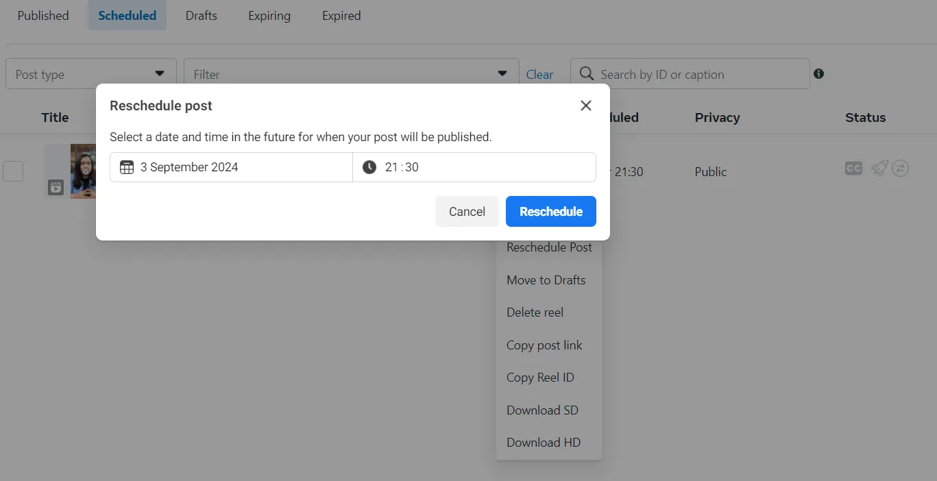 menu to edit or reschedule menu to edit or reschedule