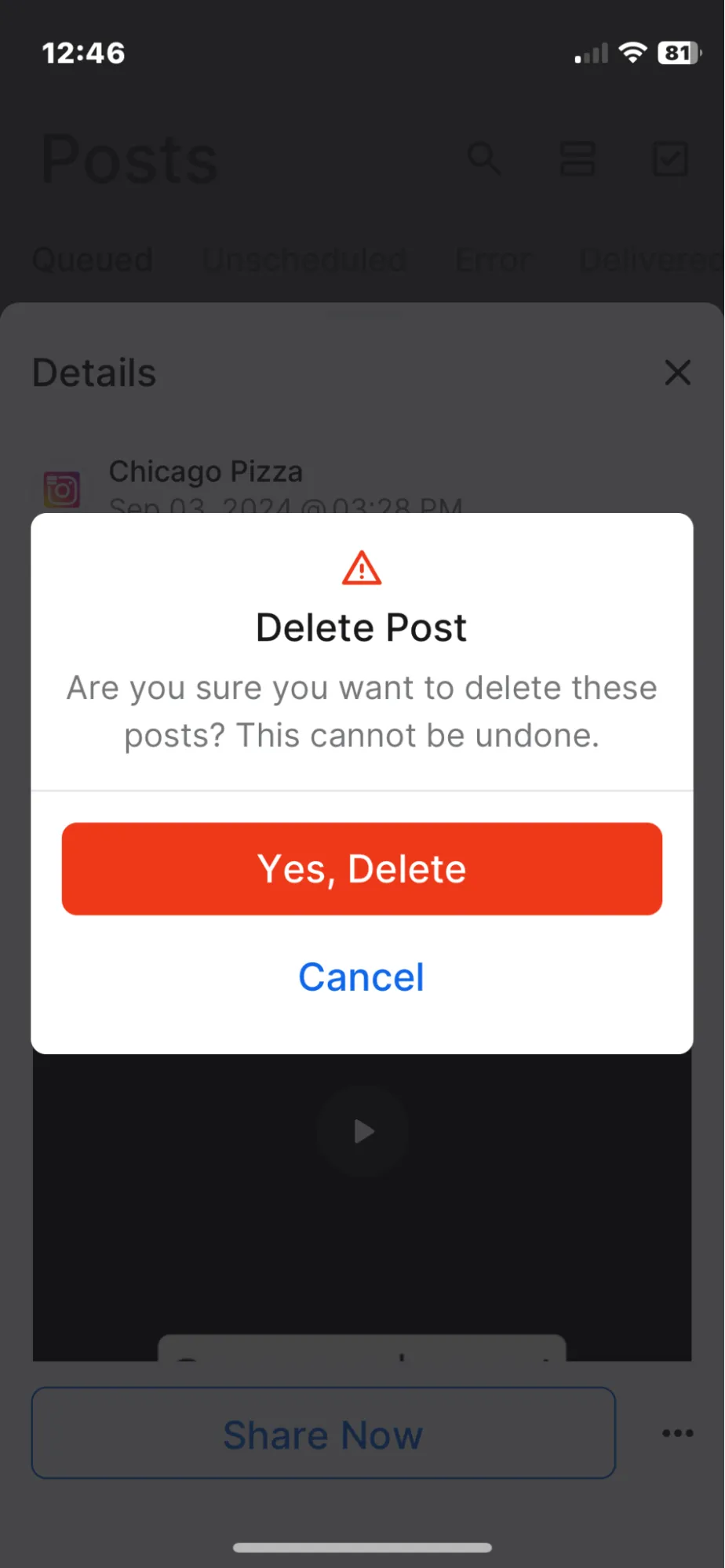 option to delete the reel option to delete the reel