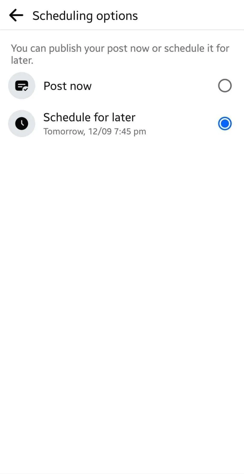 Choose Schedule for later and save