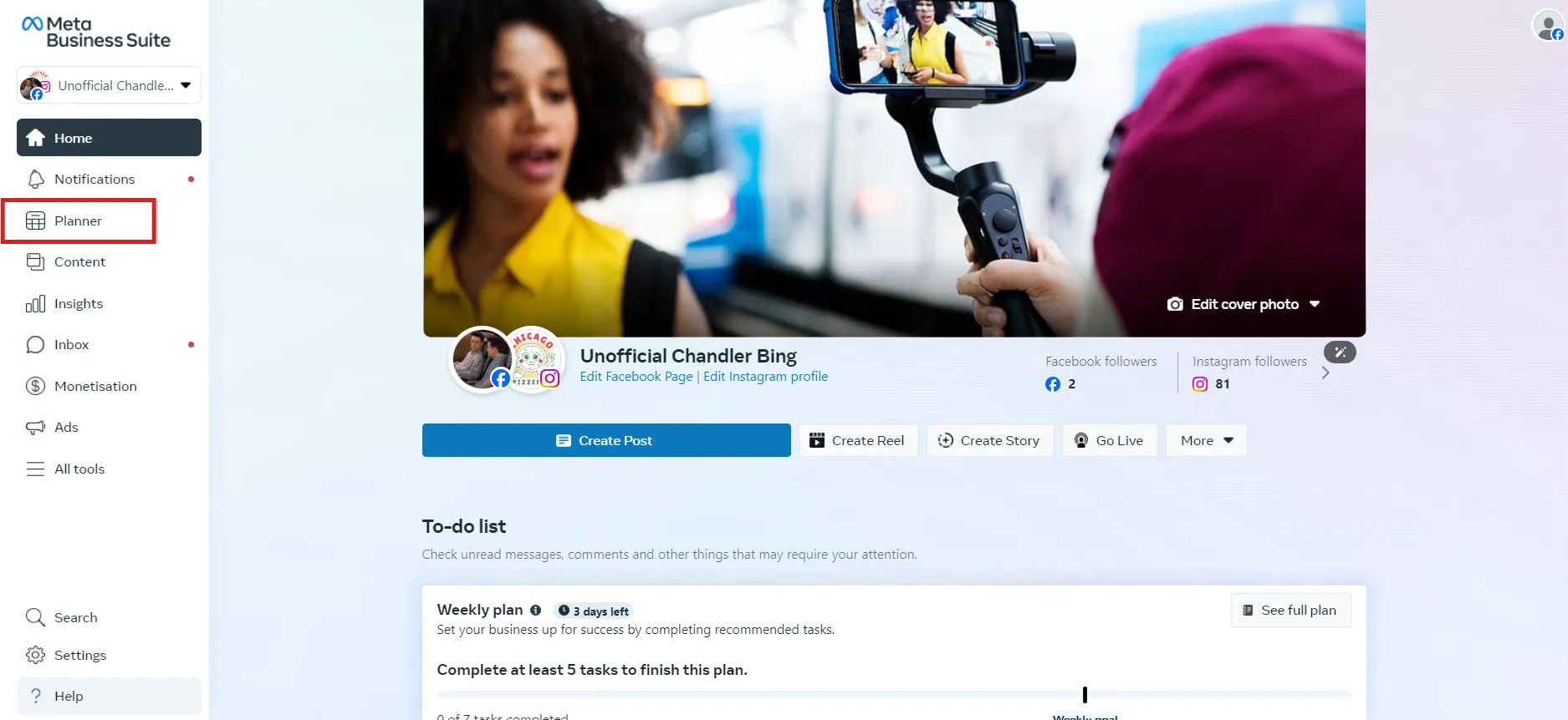 Select Planner from Meta Business Suite