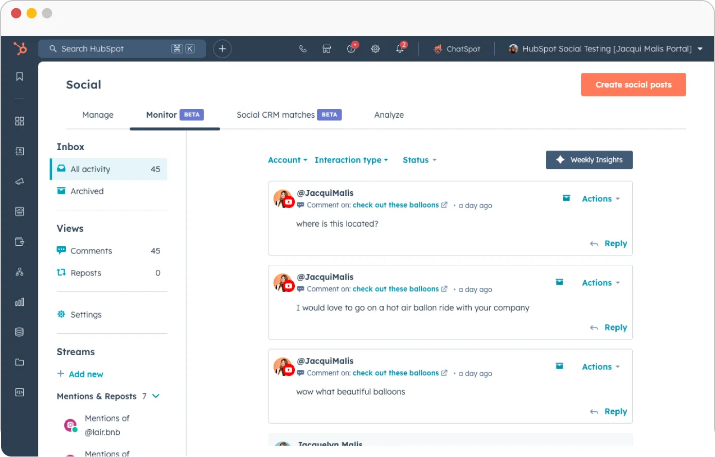 HubSpot Social Inbox