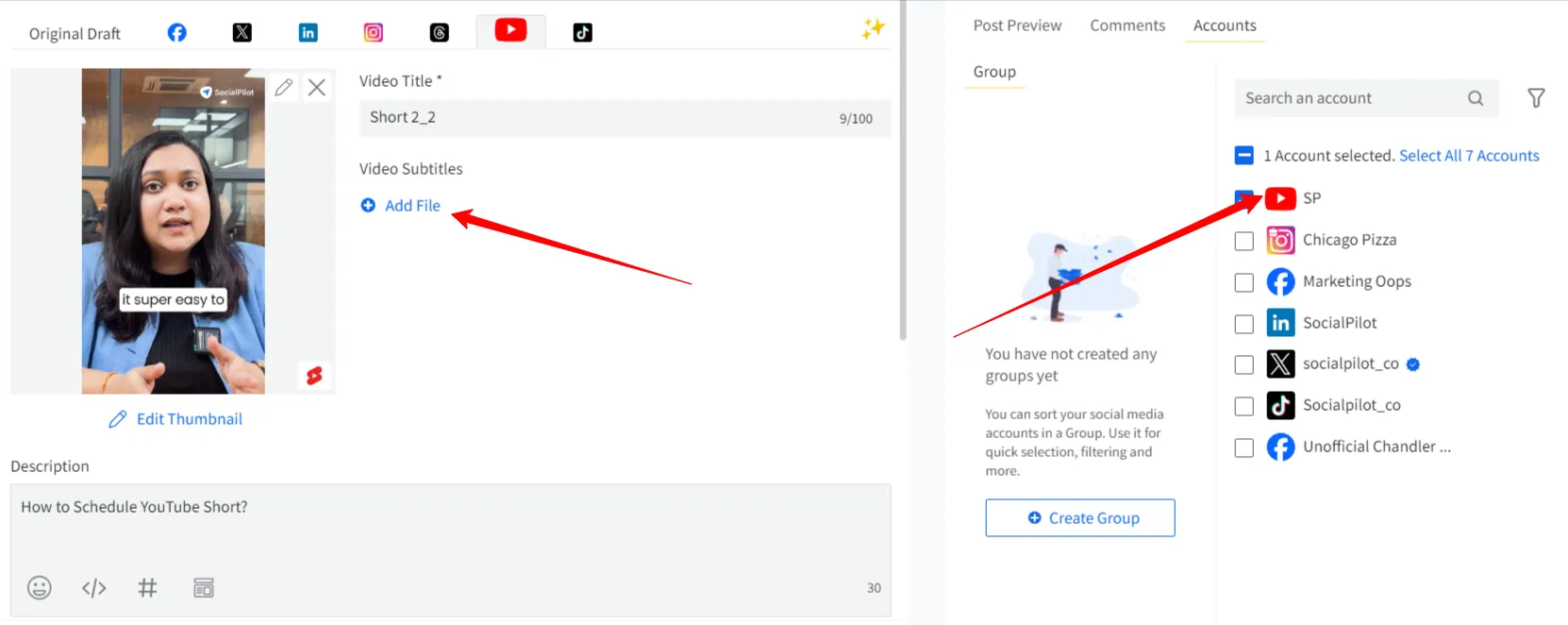 select the YouTube channel select the YouTube channel