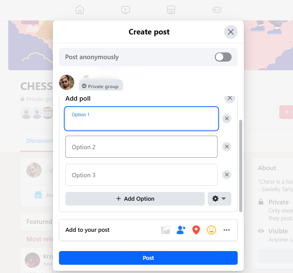 Add poll caption and options