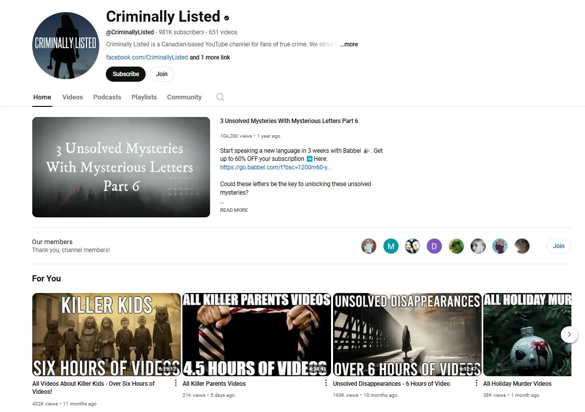 Crime narration channel