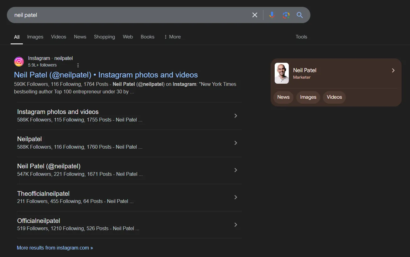 Social account showing in google search