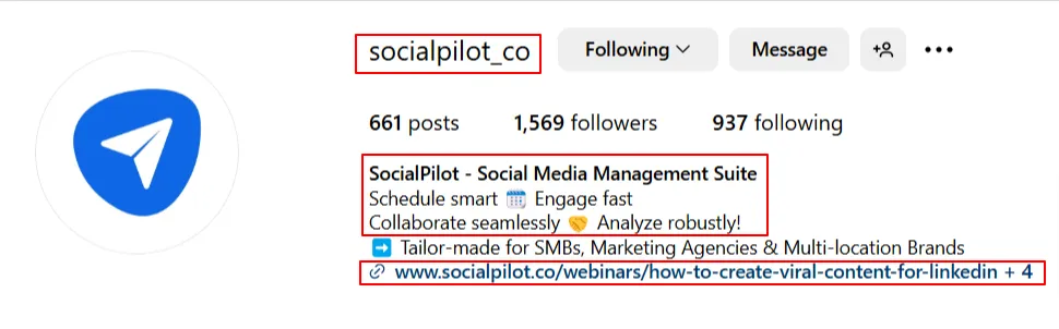 SocialPilot Instagram profile