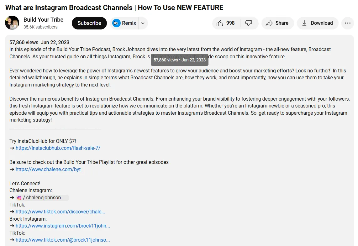 YouTube Video description