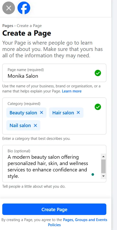 Facebook Business Page