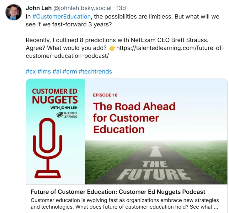 A BlueSky post with hashtags