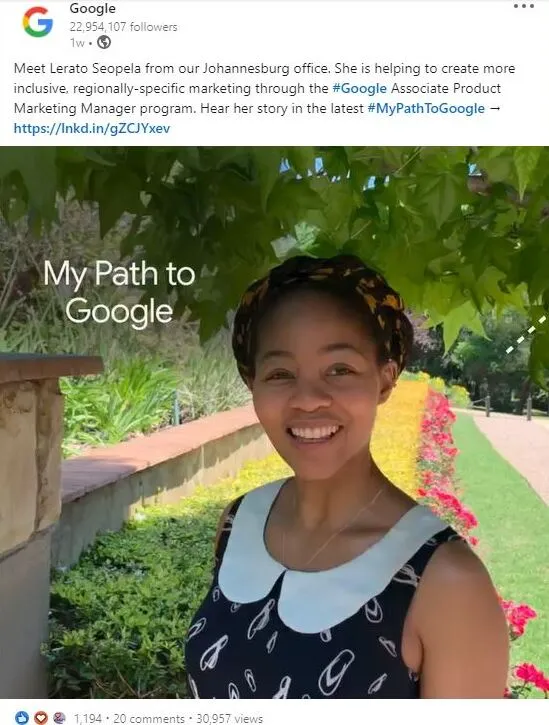 A LinkedIn post by Google