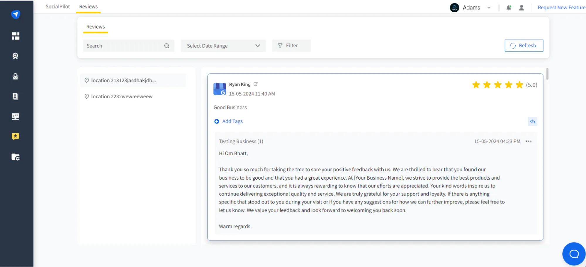 AI-powered review response feature