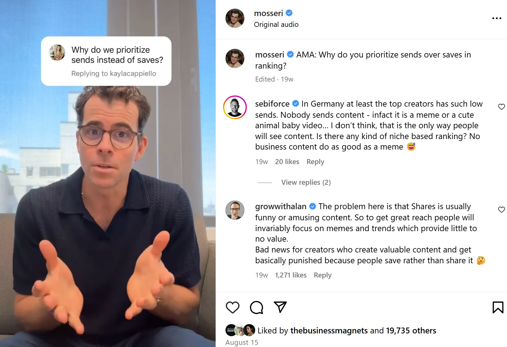 Adam Mosseri Instagram share advice