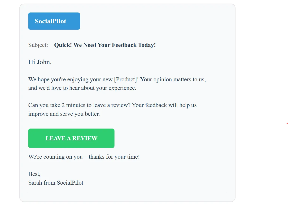 Add a sense of urgency to the product review request email