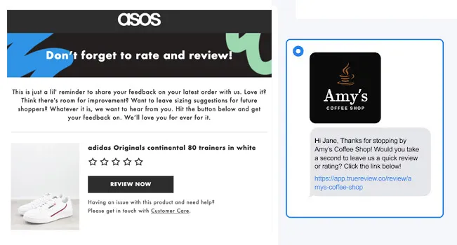 Email and SMS review requests with direct links
