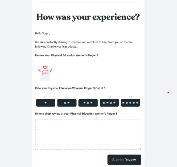 Example of how to give easy review access to customers in review request email 