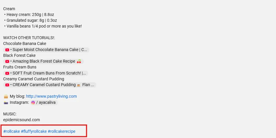 Hashtags in YouTube video description