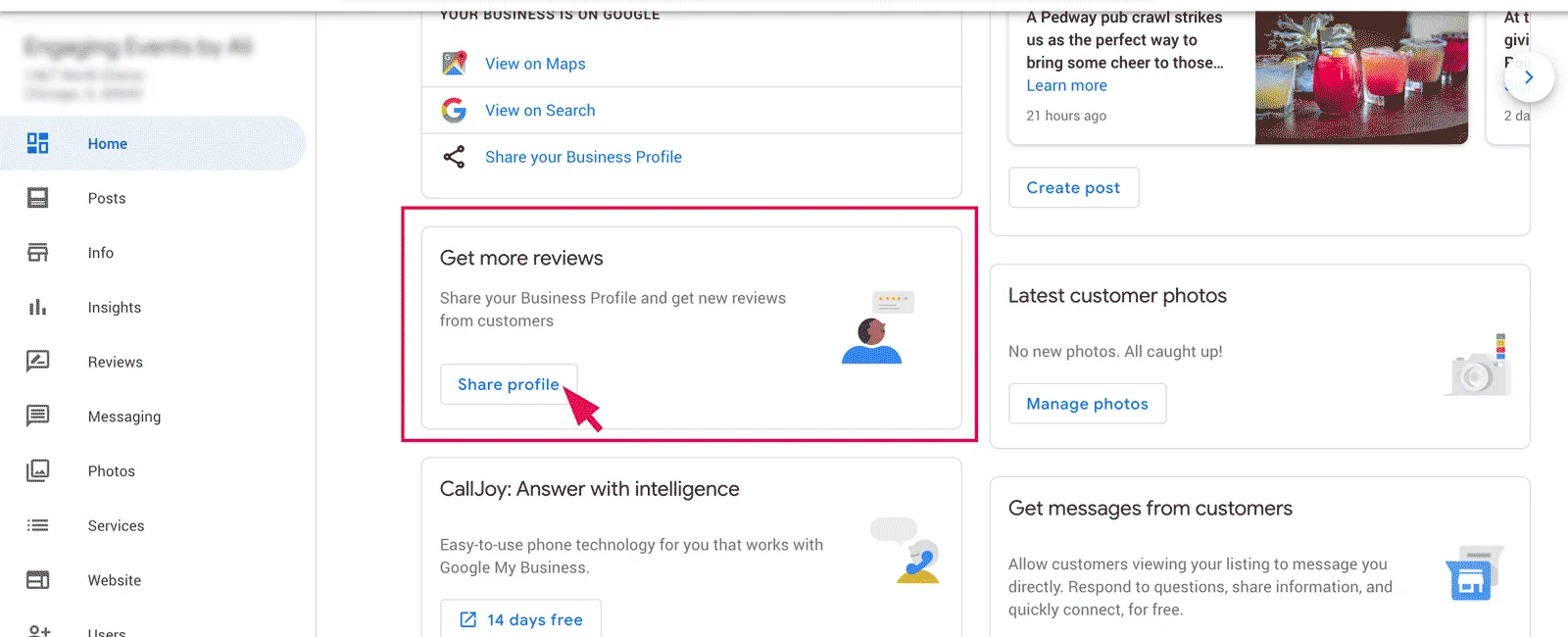 How to share GMB profile in direct review links