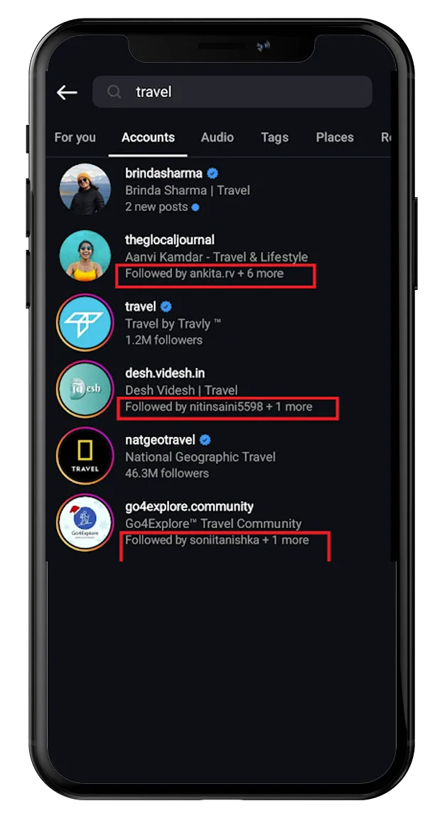 Mutual connections on Instagram