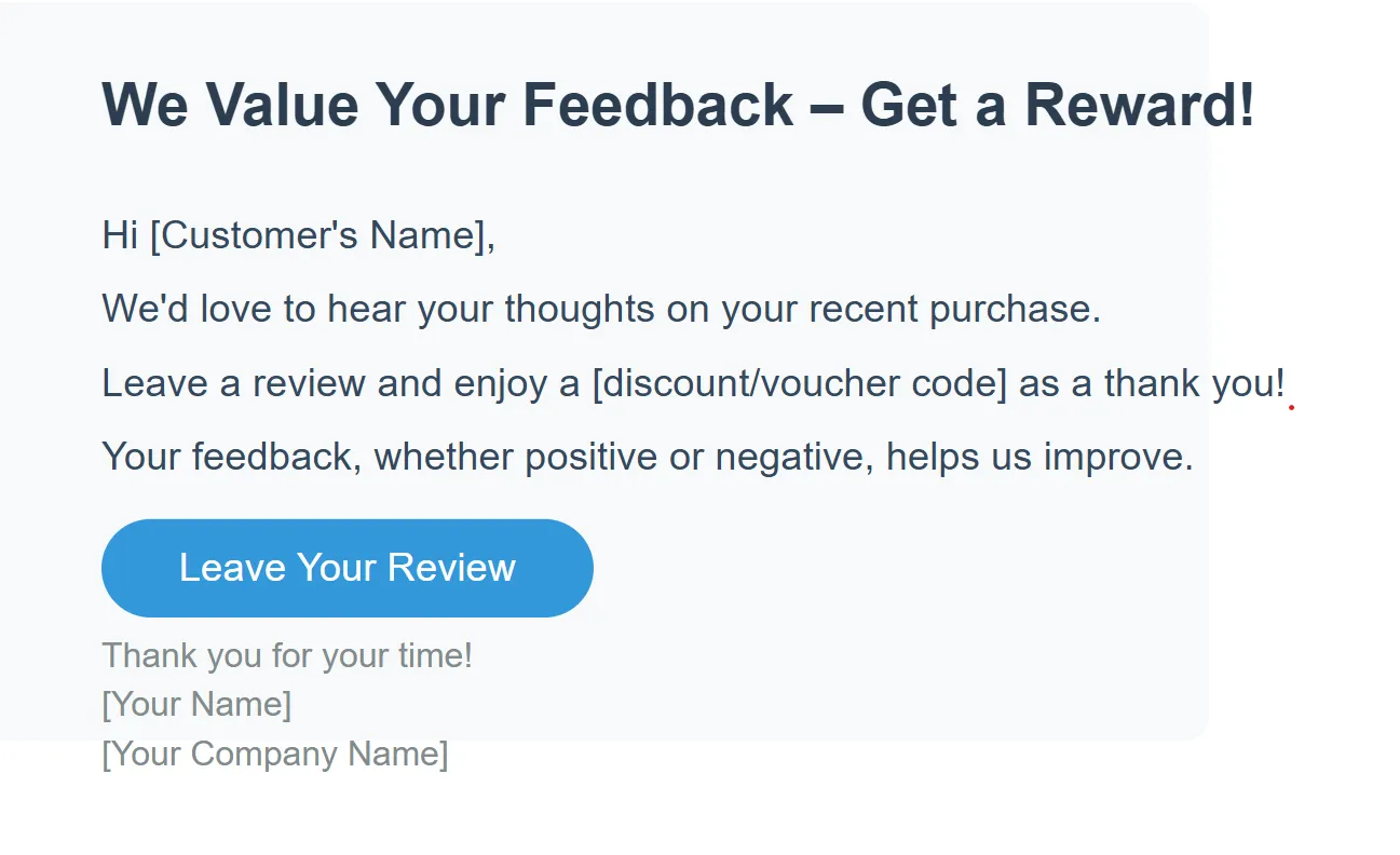 Offer rewards in feedback request email