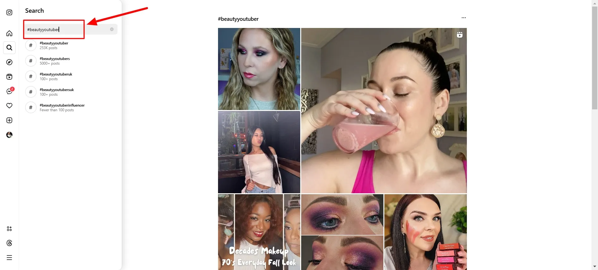 Searching niche hashtags