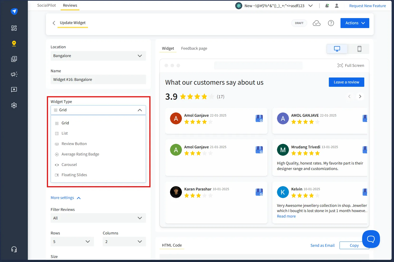 Select widget type Select widget type