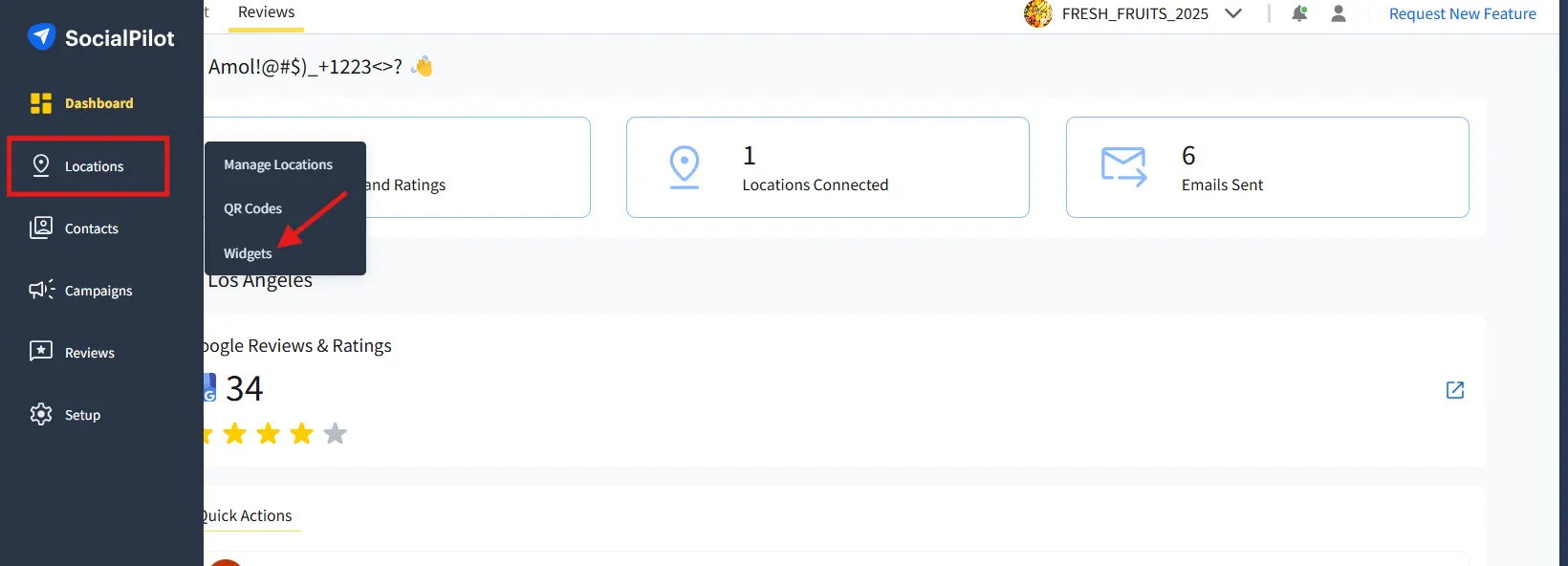 Widgets tab under Location Widgets tab under Location