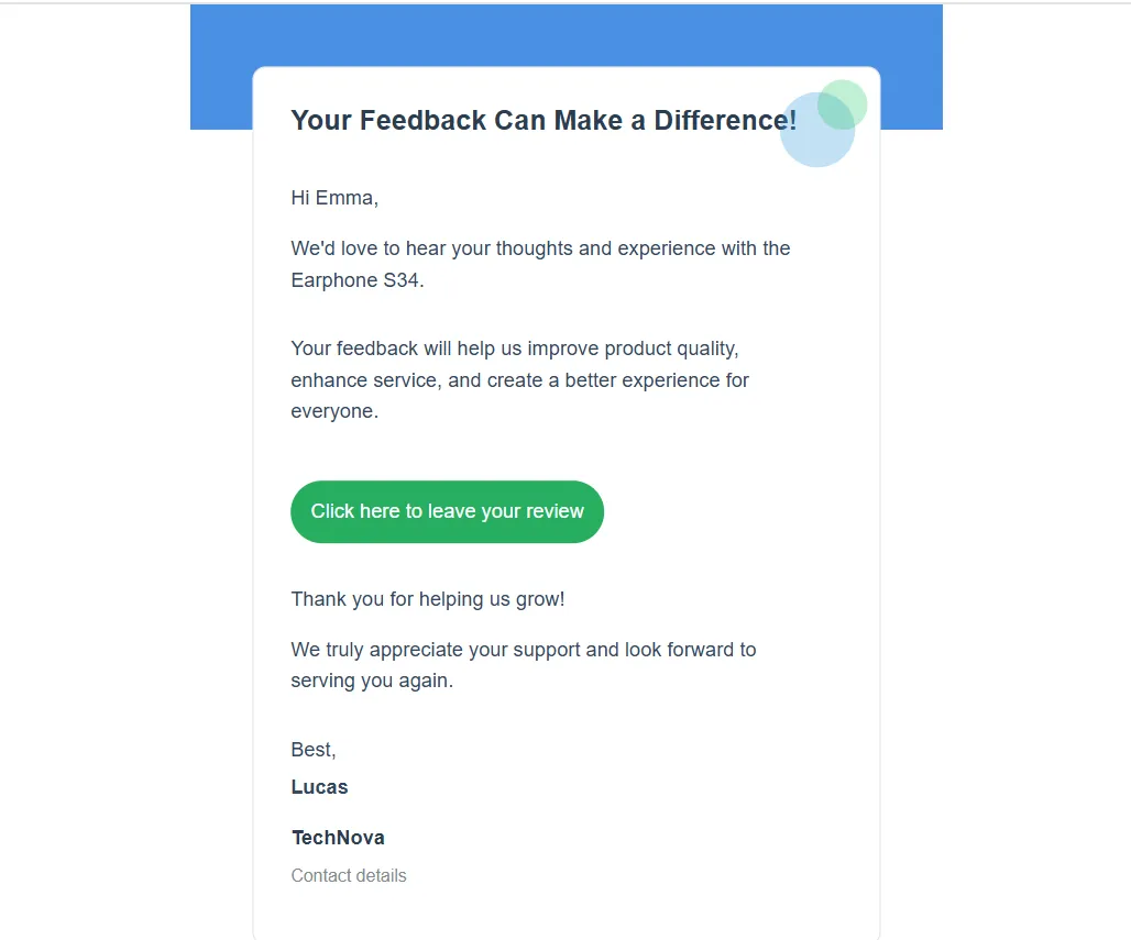 Write why customer feedback is important in the review request email