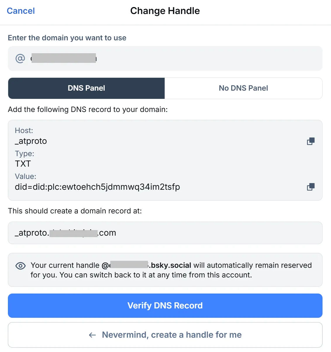 bluesky change handle page