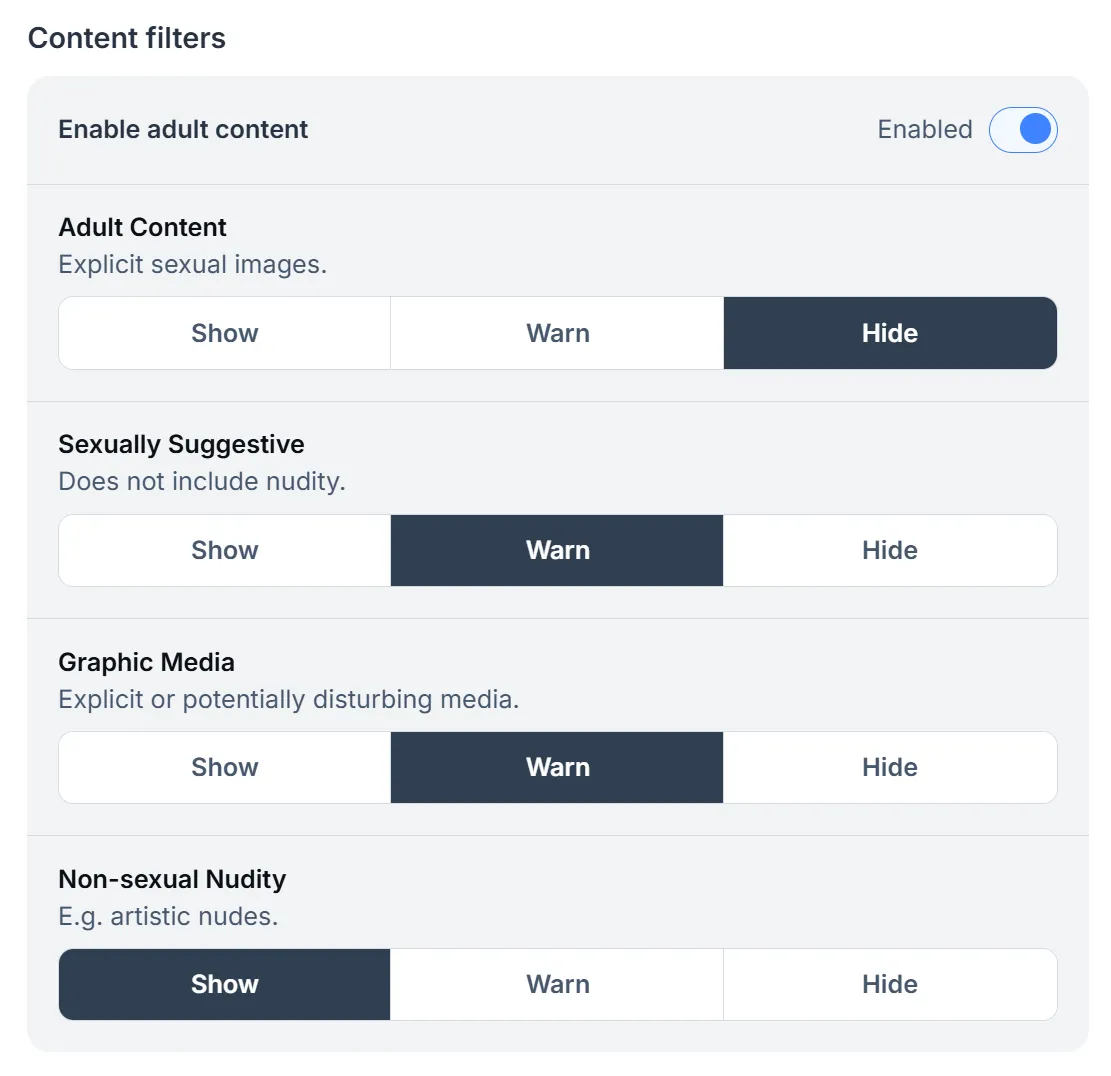 bluesky content filter page