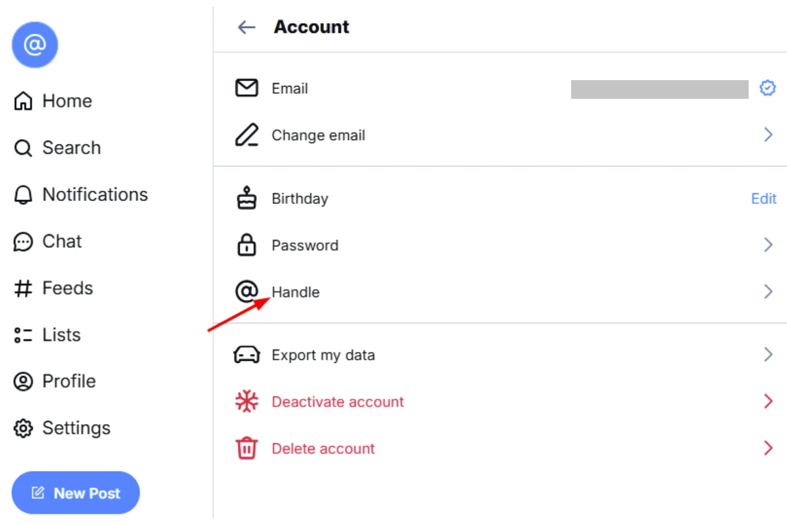 bluesky handle setting page