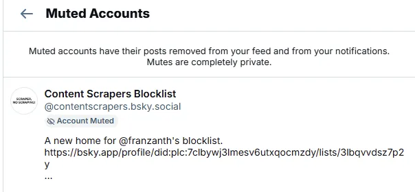 bluesky muted accounts list