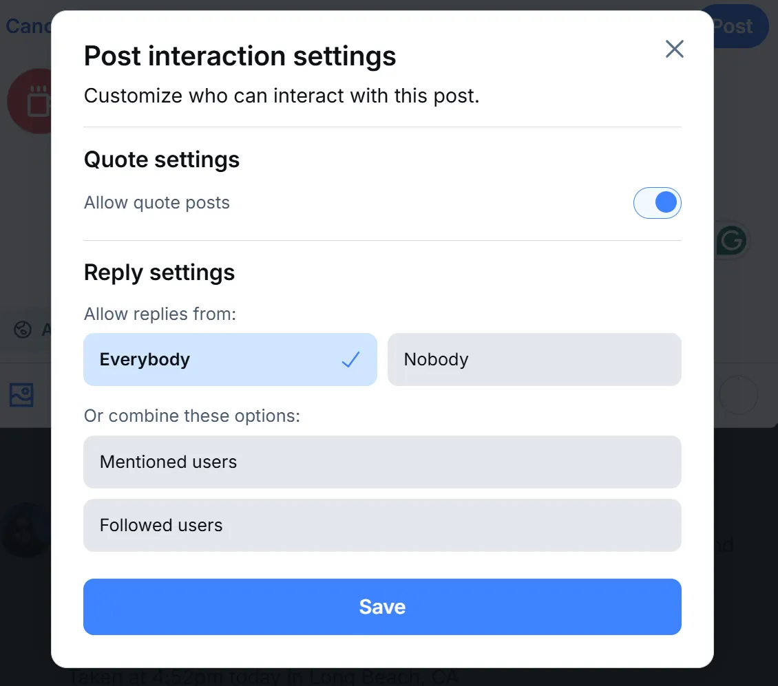 bluesky post interaction setting