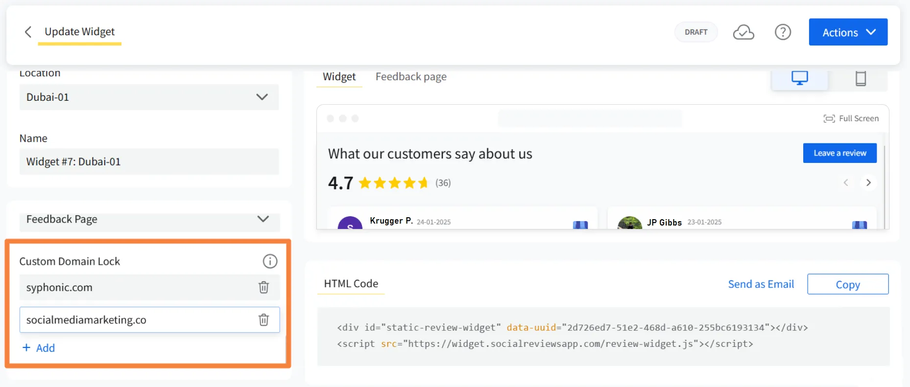 Add customer domain link to show facebook review on websites using widget or plugins or embed code