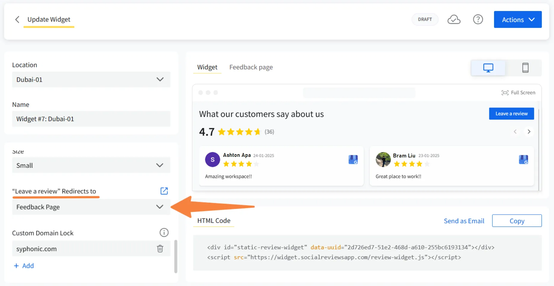 Adding a “Leave a Review” button in the widget settings