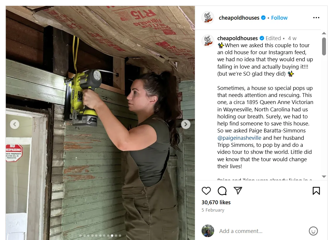 Carousels from @cheapoldhouses documenting a home restoration