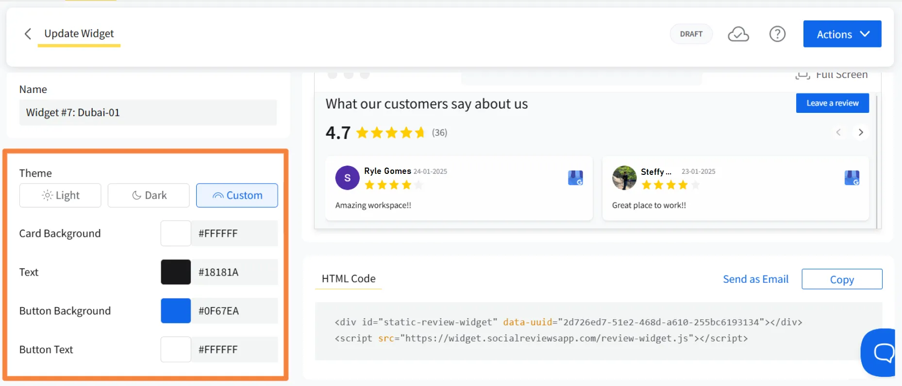 Choosing a theme (Light, Dark, or Custom) for the widget