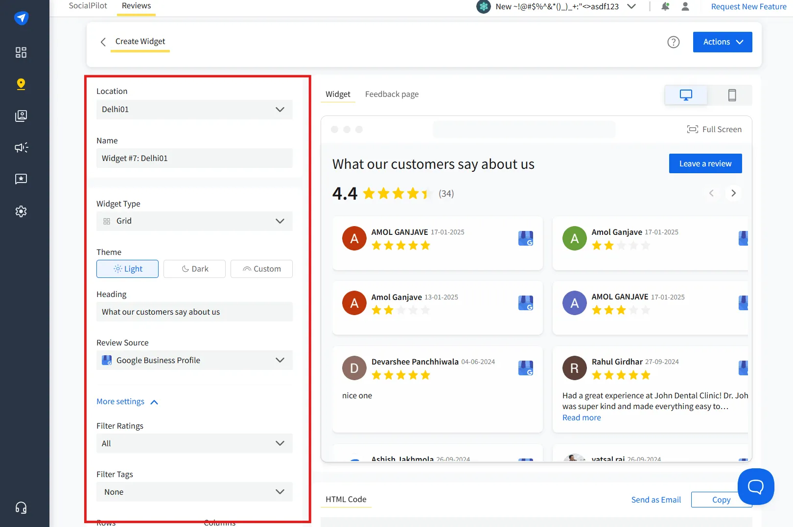 Configure review widget settings