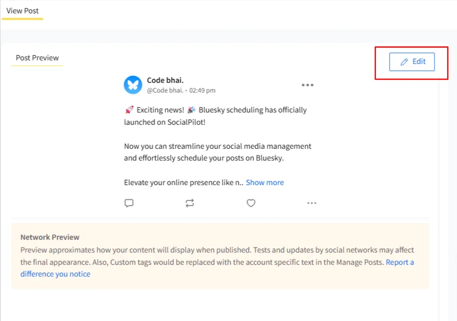 Edit post in SocialPilot