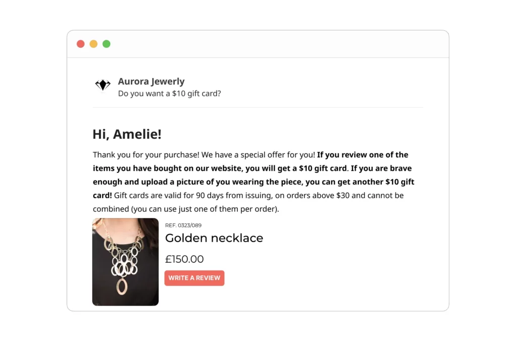 Email review request with incentivized reviews offer Email review request with incentivized reviews offer